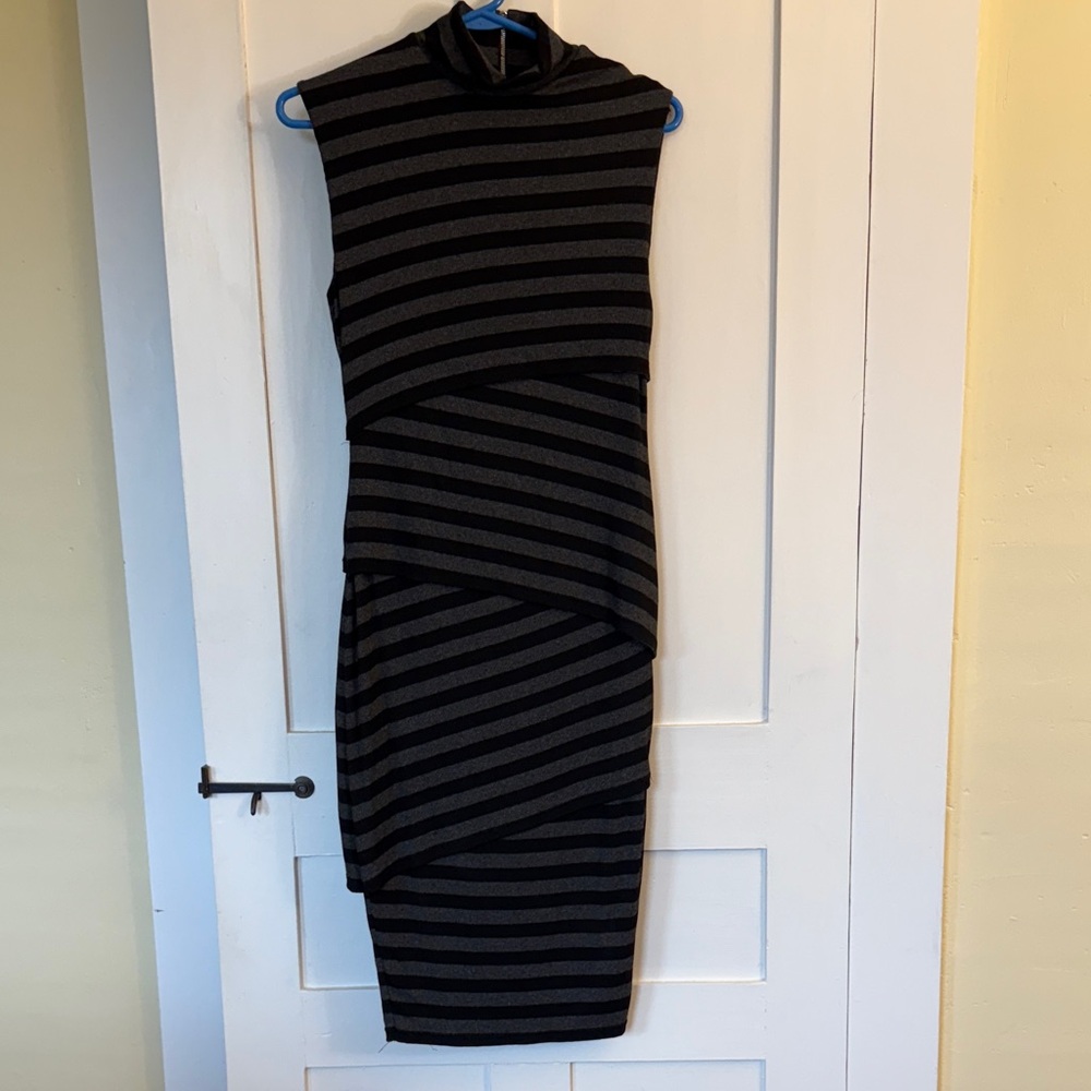 Bailey 44 Black and Gray Striped Midi Dress